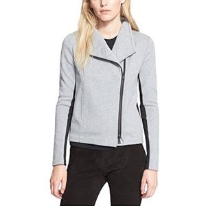 New Vince Gray Knit Scuba Moto Zip Jacket